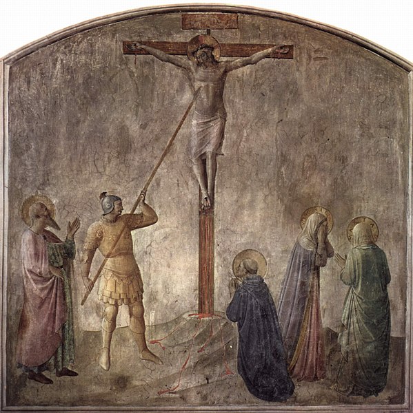 Sagrado Corazón.
Jesús es atravesado en un costado por la lanza de un soldado romano, fresco de Fra Angélico (1437-1446), Museo de San Marcos, Florencia, Italia